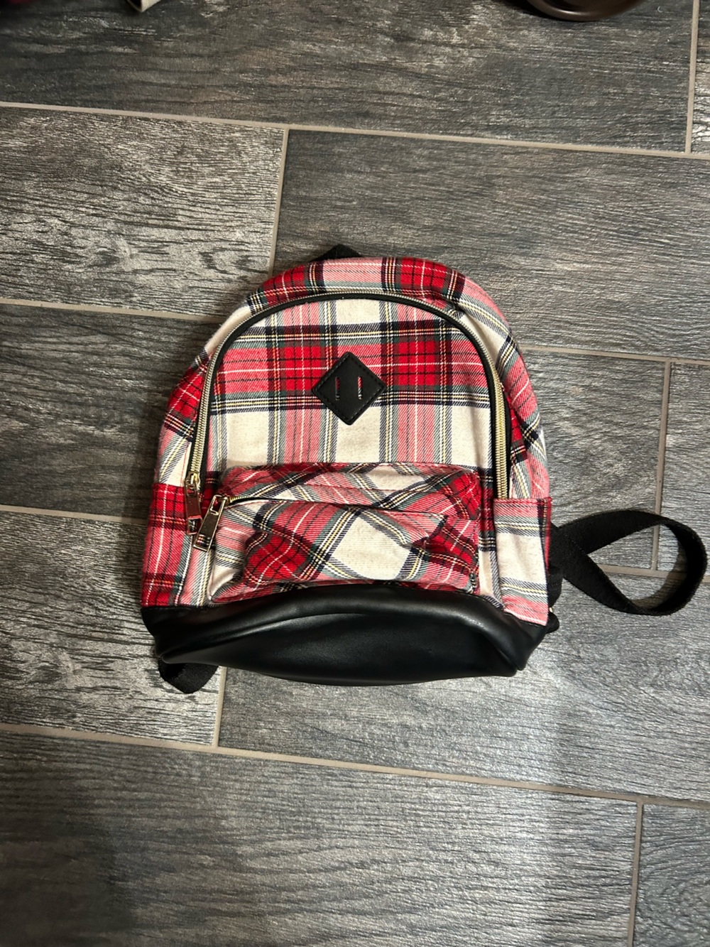 Pottery Barn Teen Plaid Red Mini Backpack purse with gold zipper GUC